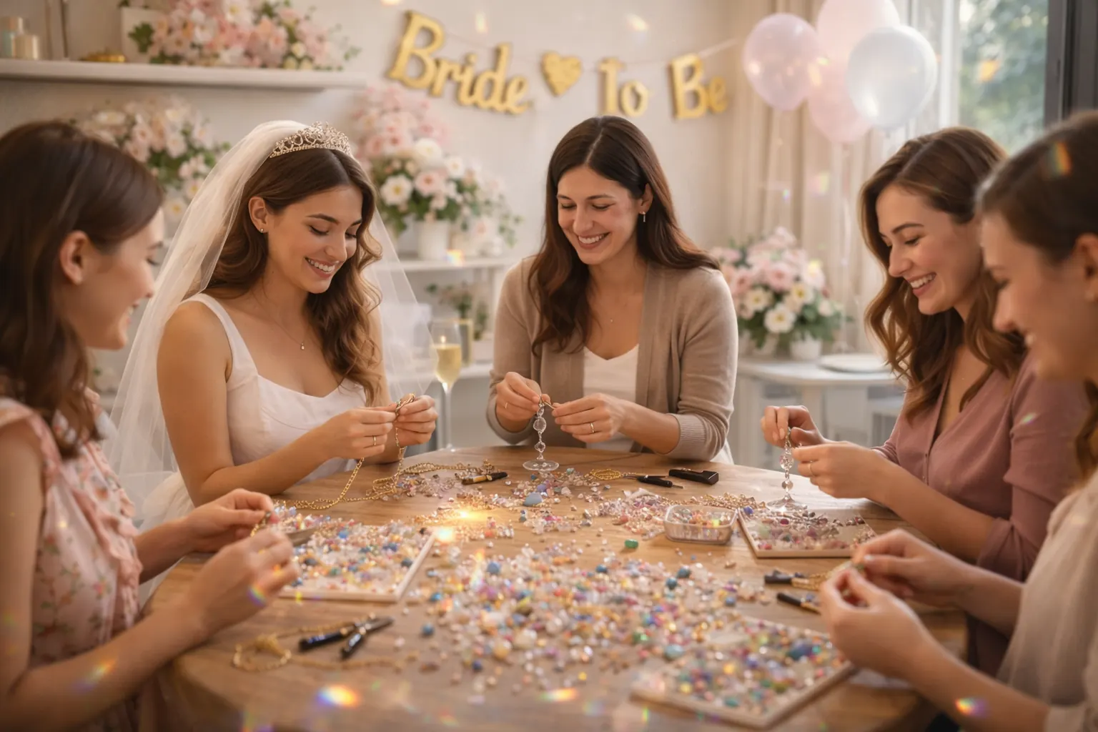 Handmade suncatchers being created during a bridal shower custom session with Missy.