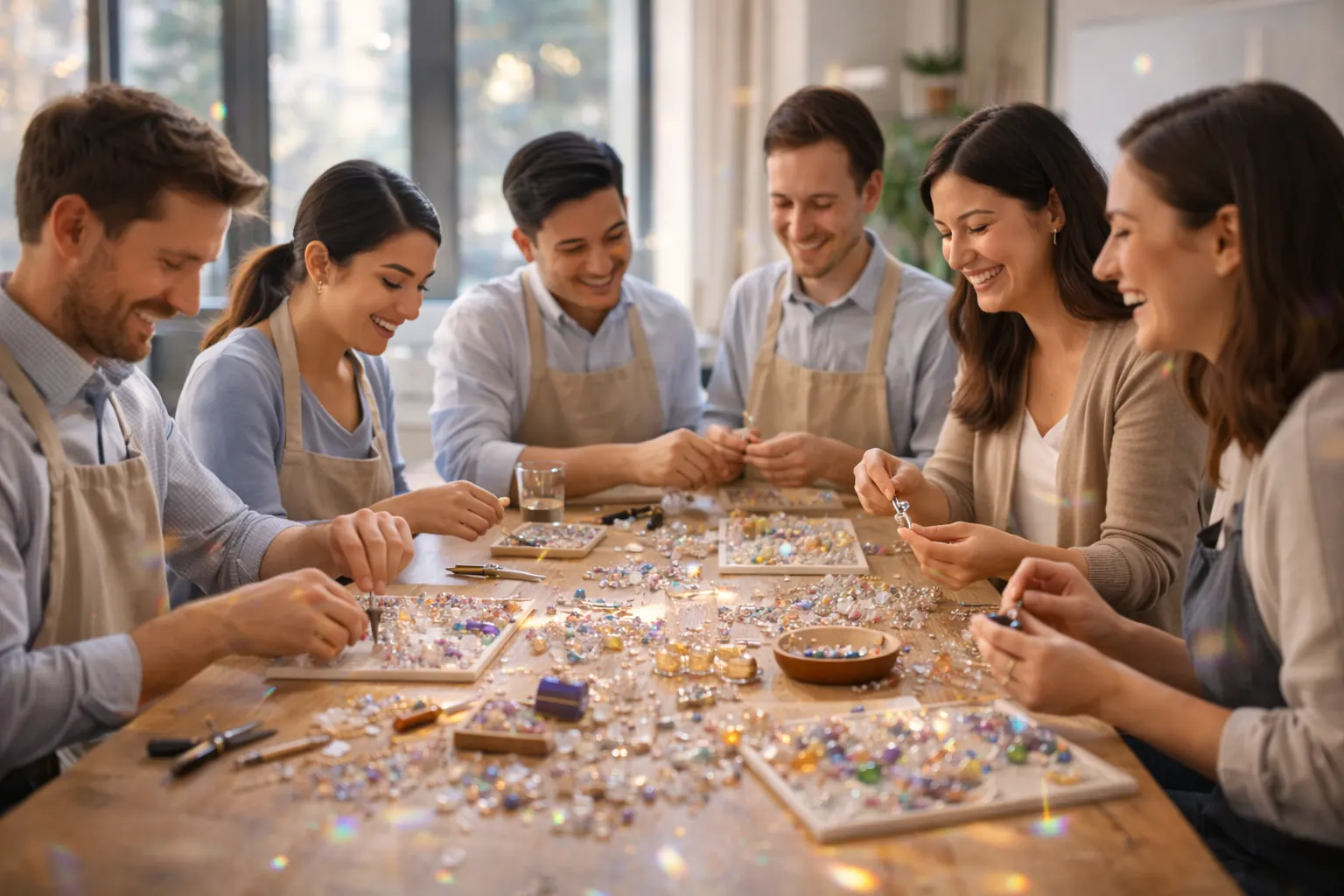 Handmade suncatchers crafted during a corporate team building workshop led by Missy.
