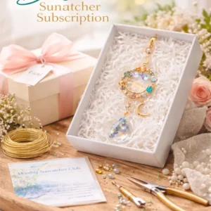 Basic Suncatcher Parties subscription featuring a handmade suncatcher presented in gift-style packaging