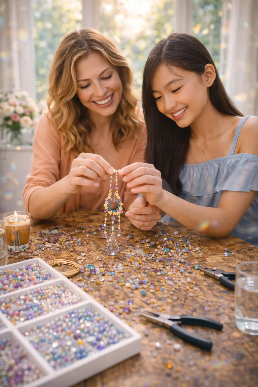 One-on-one Suncatcher Parties session focused on personalized suncatcher design and instruction