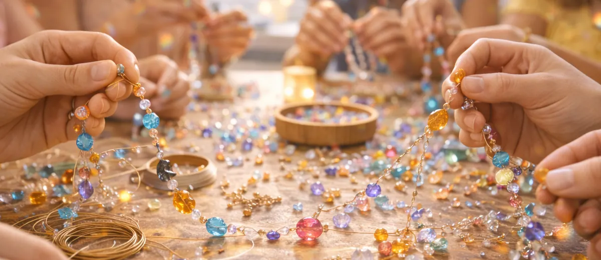 Hands crafting suncatchers 2 at creative party workshop hosted by Missy's Closet