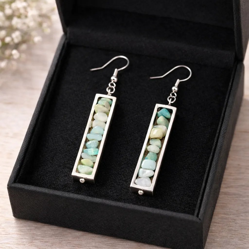 Natural Stone Bar Earrings - Image 2